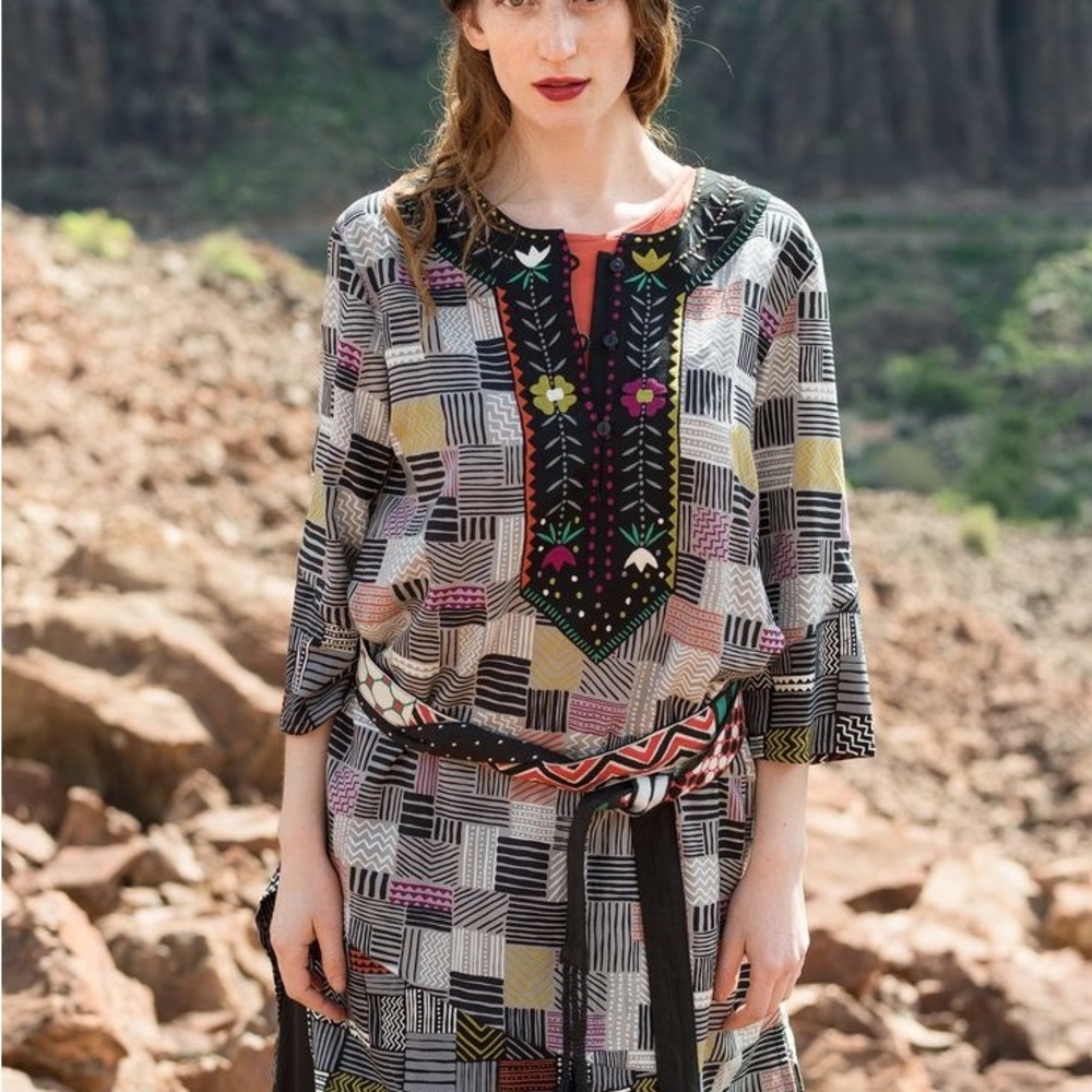 Gudrun Sjoden Patchwork Midi Dress - Black, White, Pink, Yellow